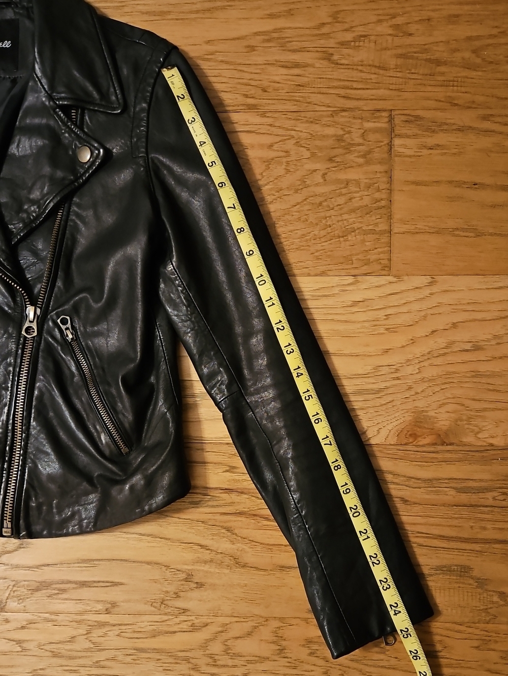 Madewell Washed Leather Motorcycle Jacket Brass Hardware Black Size Large - Picture 10 of 14